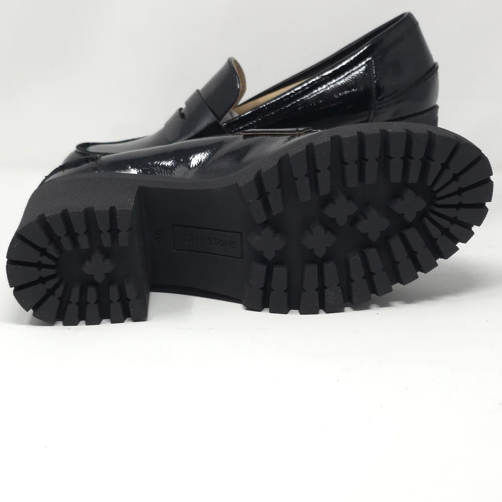 Sun + Stone Presscott Black Patent Chunky Heel Loafers 6.5M - Picture 8 of 12